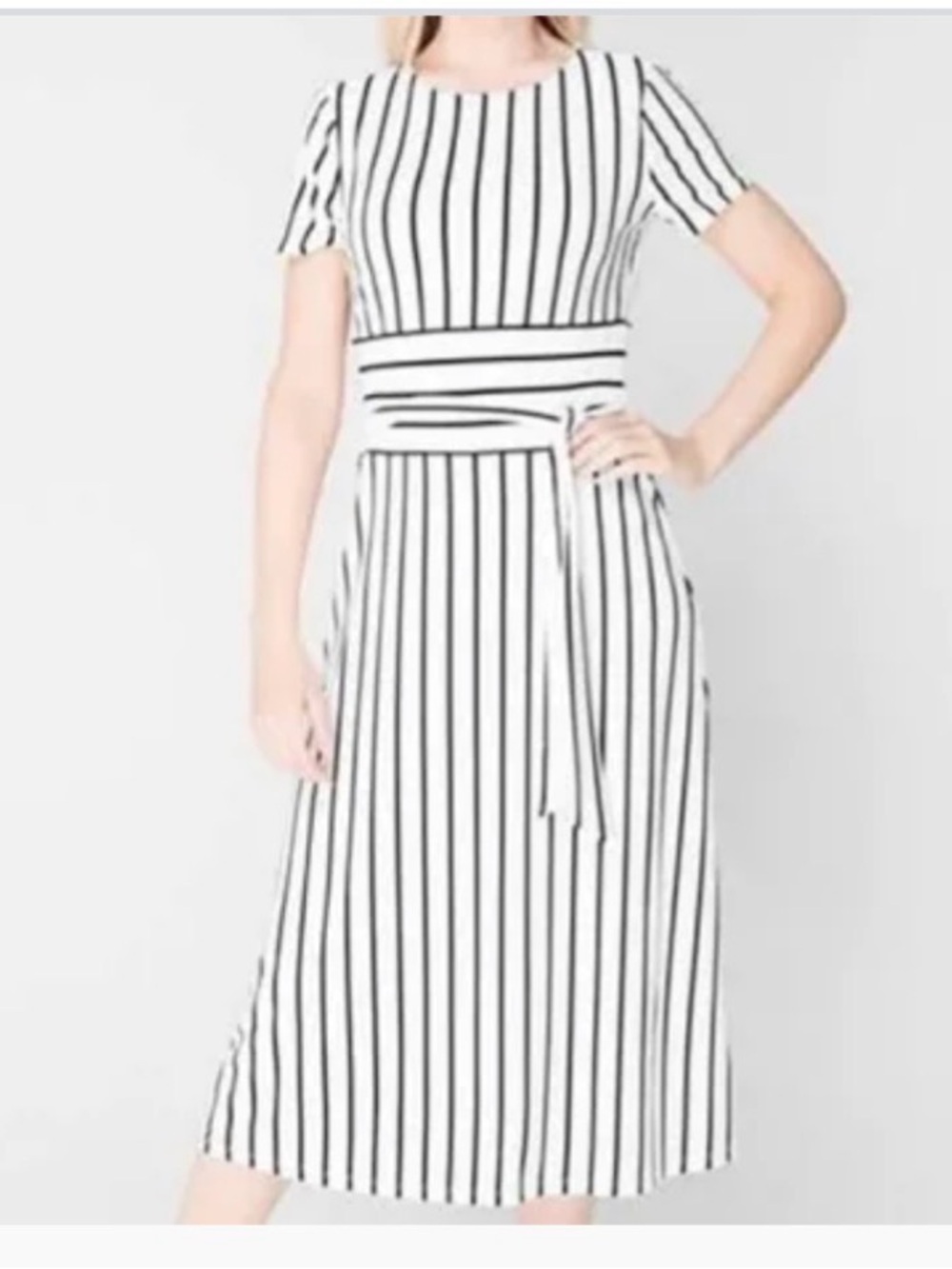 Lauren Ralph Lauren 8 Kristi white-black stripe classic quiet luxury midi dress